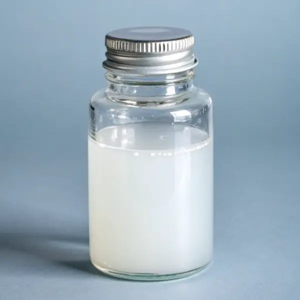 High-purity bio-based plasticizer in a glass bottle for sustainable industrial polymer applications.
