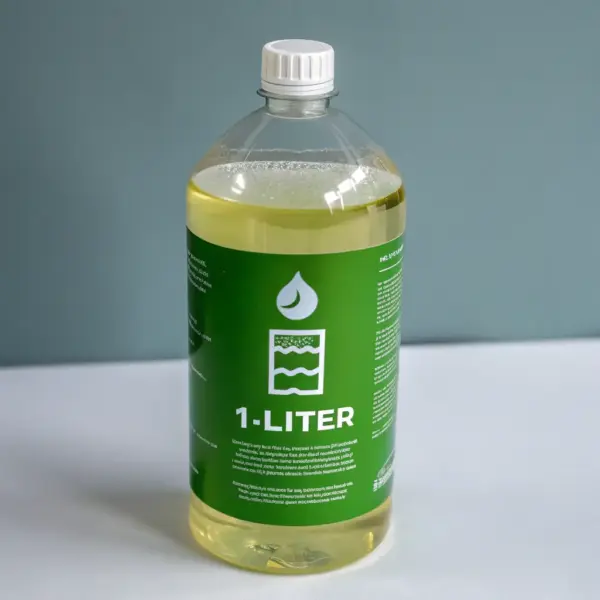 High-purity bio-based plasticizer in a glass bottle for sustainable industrial polymer applications.